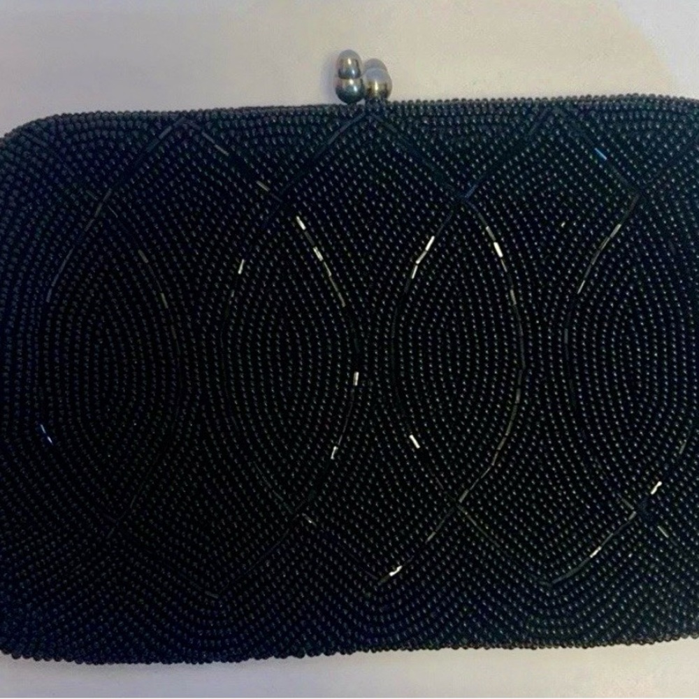 Black Beaded Evening Clutch with Kiss-Lock Closure